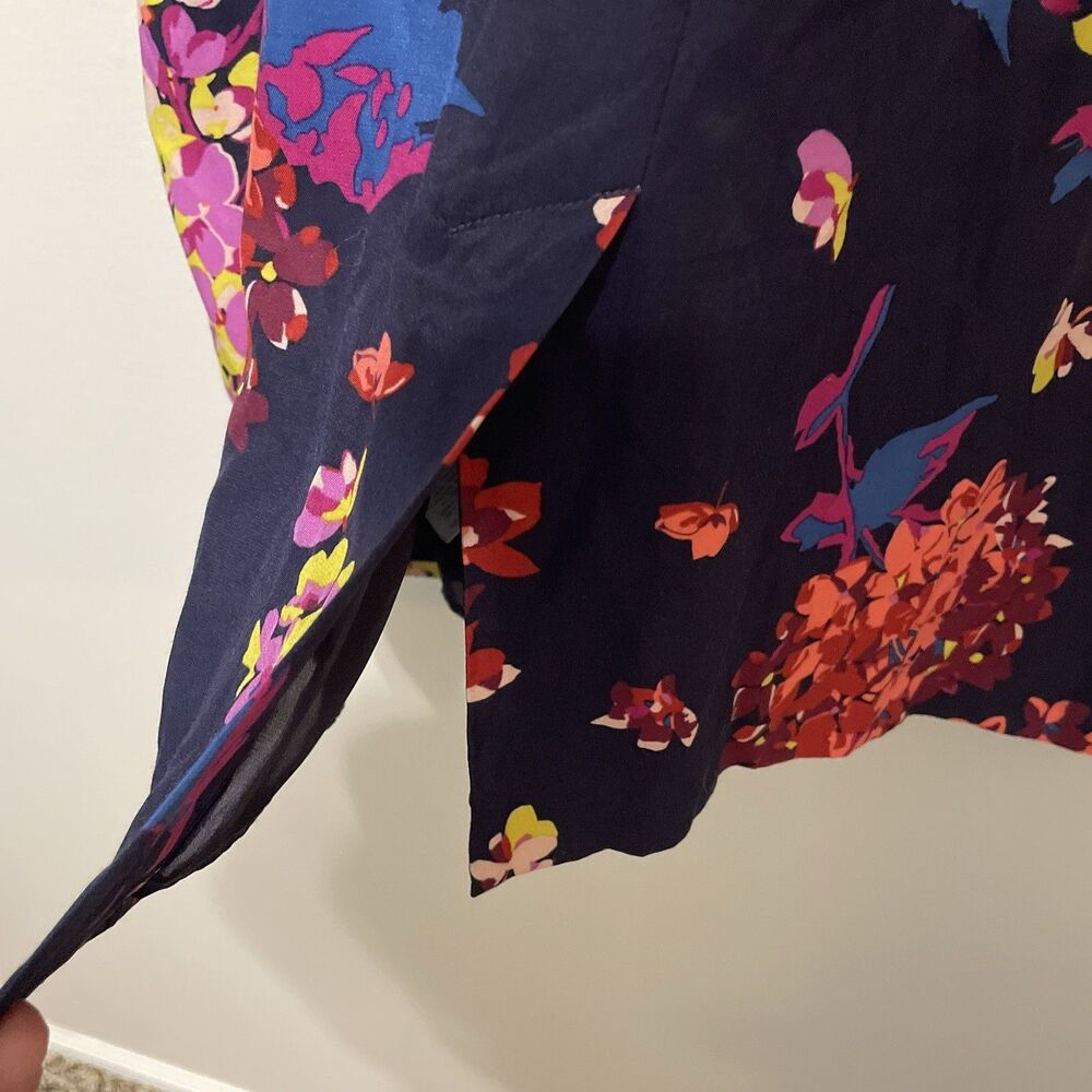 Boden Silk Blend Sheath Dress 6R Navy Blue Floral Collared Pleats Classy Preppy - Picture 9 of 15